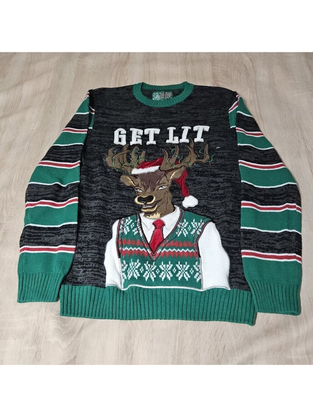 Ugly Christmas Sweater Mens Size M Get Lit Reindeer